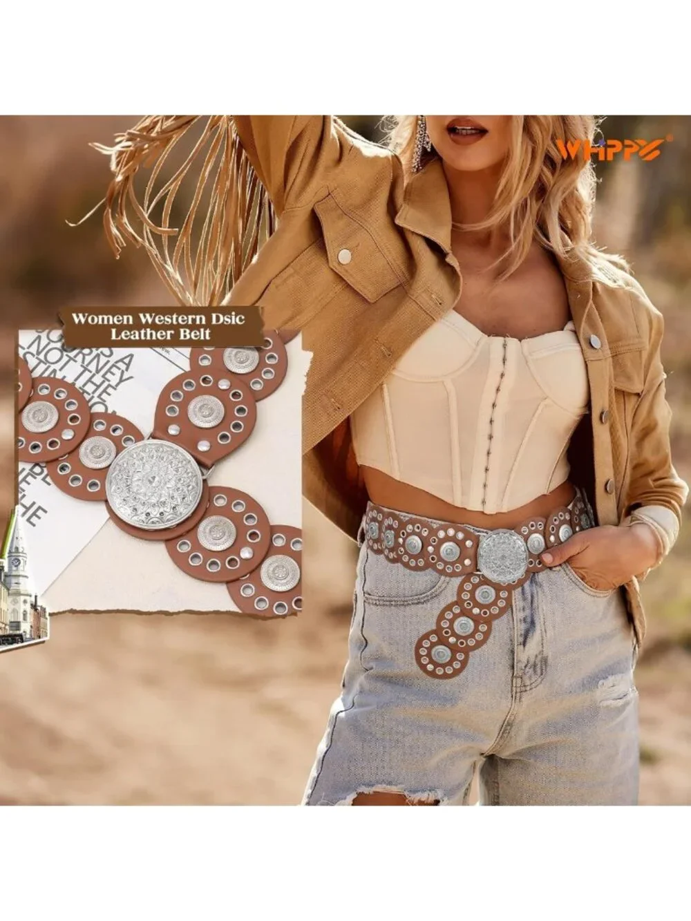 Vintage Western Concho Leather Belt for Women | Boho Waist Belt for Dress